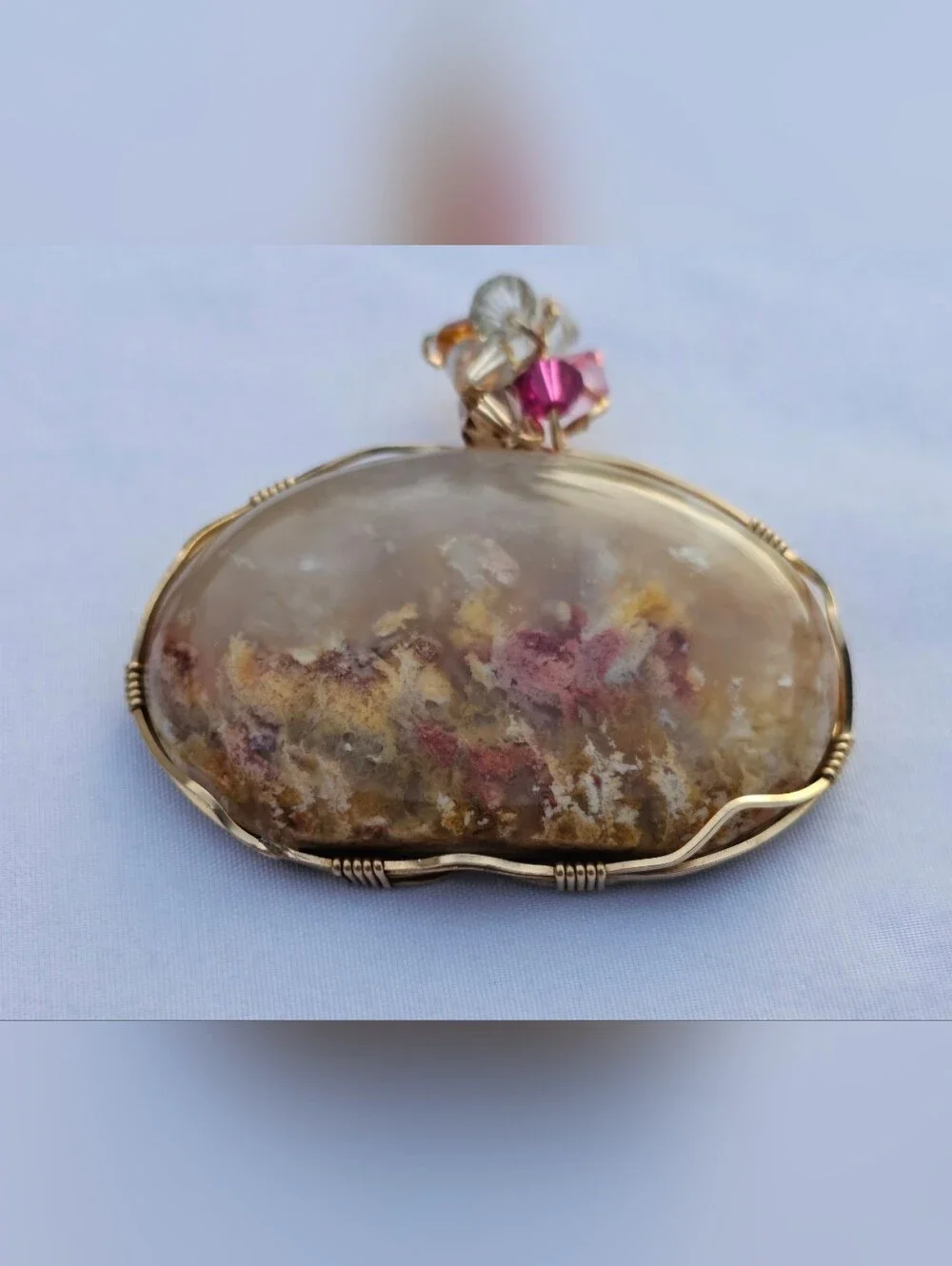 Vintage Artisan Handcrafted Pink Lady Plume Agate Pendant - Picture 1 of 3